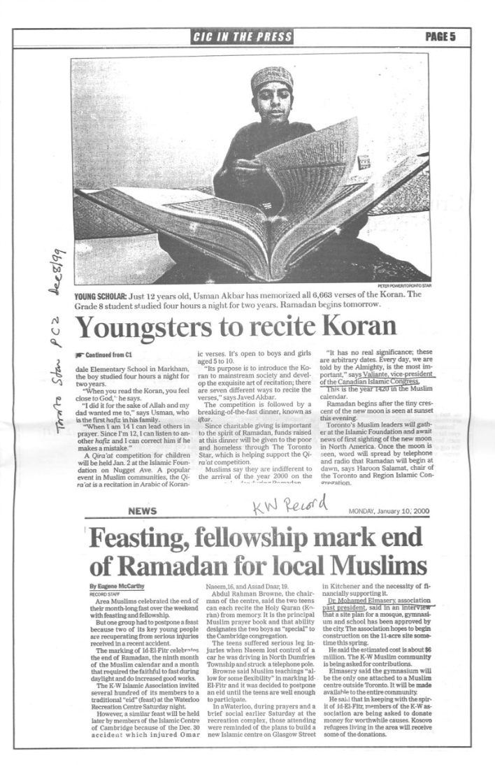 Canadian Islamic Congress News Vol. 1 No. 1